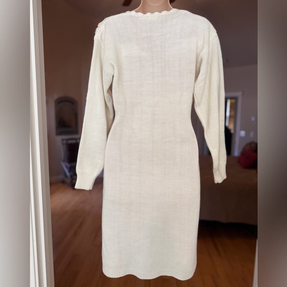 VTG 80s 90s Styleworks Cream Colored Pastel Floral Embroidered Sweater Dress, S - Picture 7 of 12